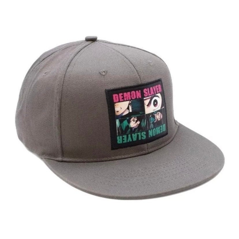 Demon Slayer Kimetsu no Yaiba Tanjiro Gray Snapback Hat Anime Graphic Cap NEW